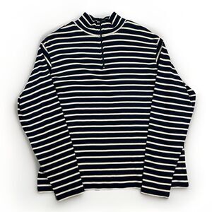 Bite Me Live Bait Co Men’s‎ XL 1/4 Zip Pullover Navy White Stripe Cotton Fishing